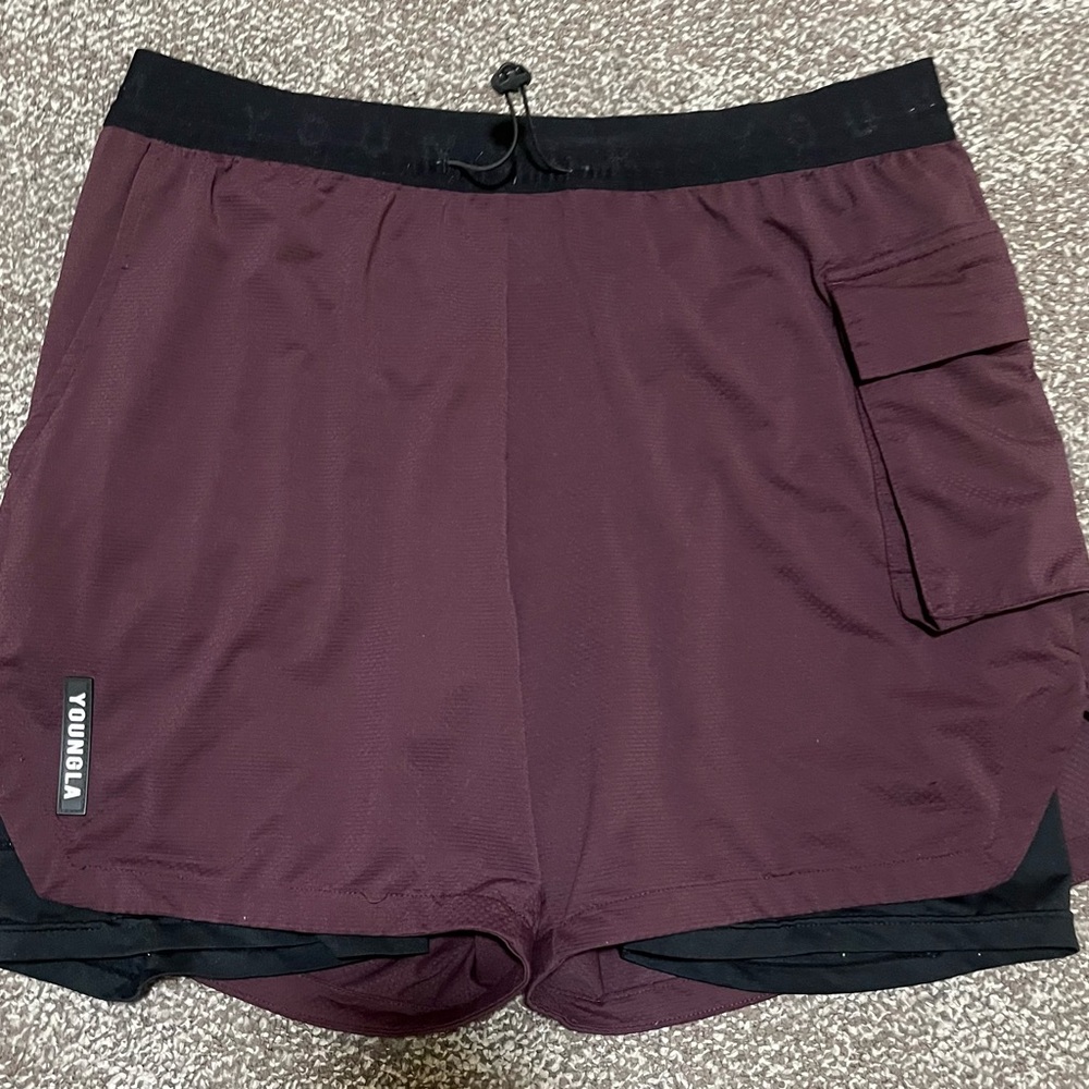 YoungLA Red and Black Athletic Shorts with Elastic Waistband